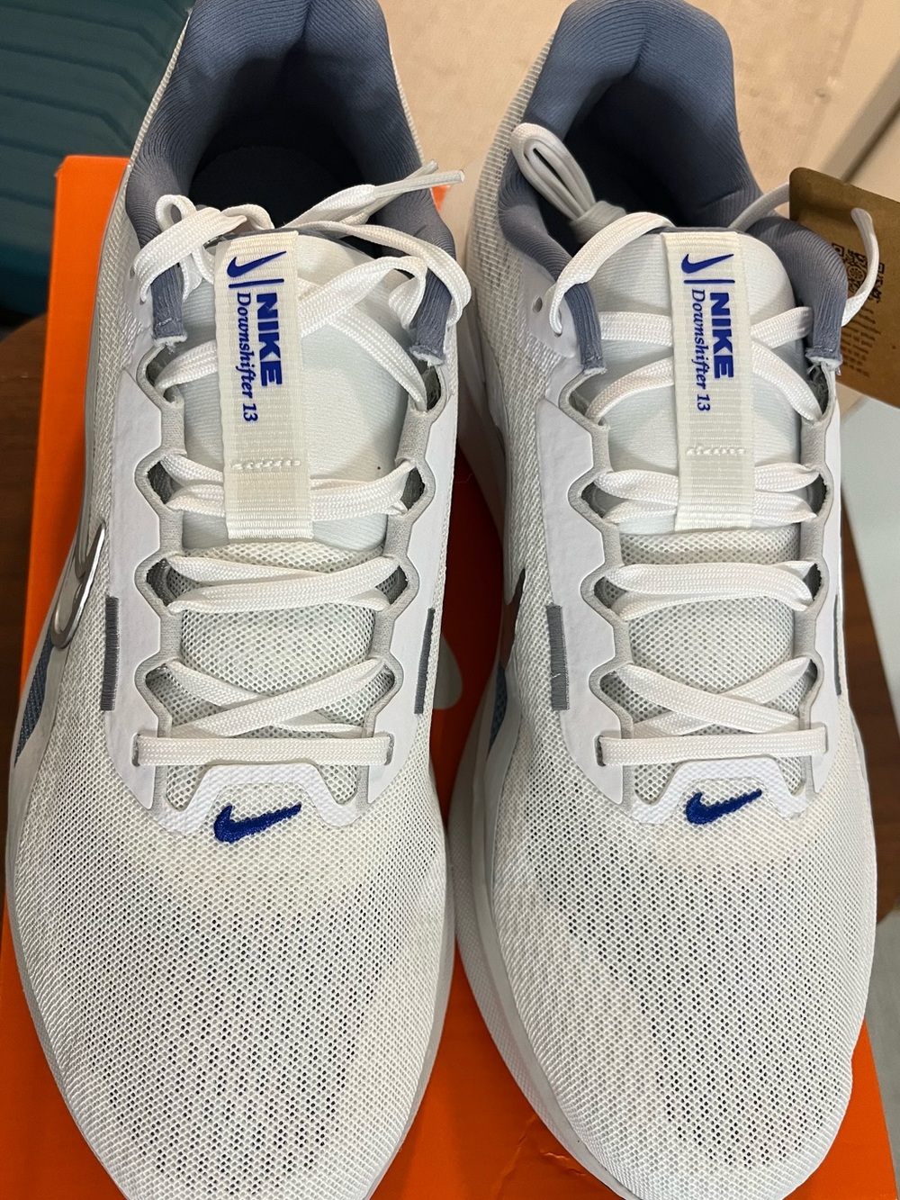 Nike White & Blue Downshifter 13 Sneakers Unisex